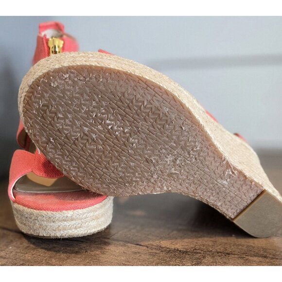 Michael Kors Damita Wedge 6.5 Pink/Grapefruit Canvas Platform Sandals Open Toe - Picture 7 of 8
